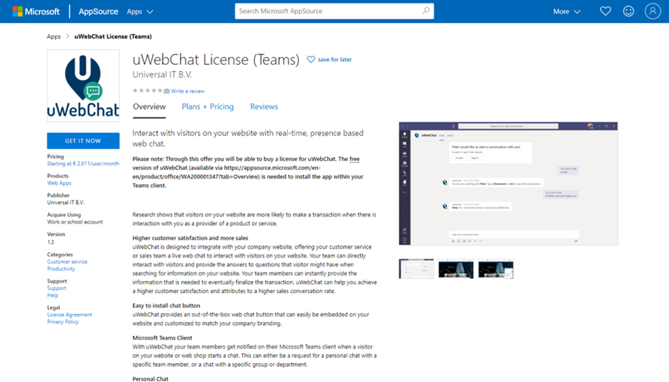 uWebChat on Microsoft AppSource