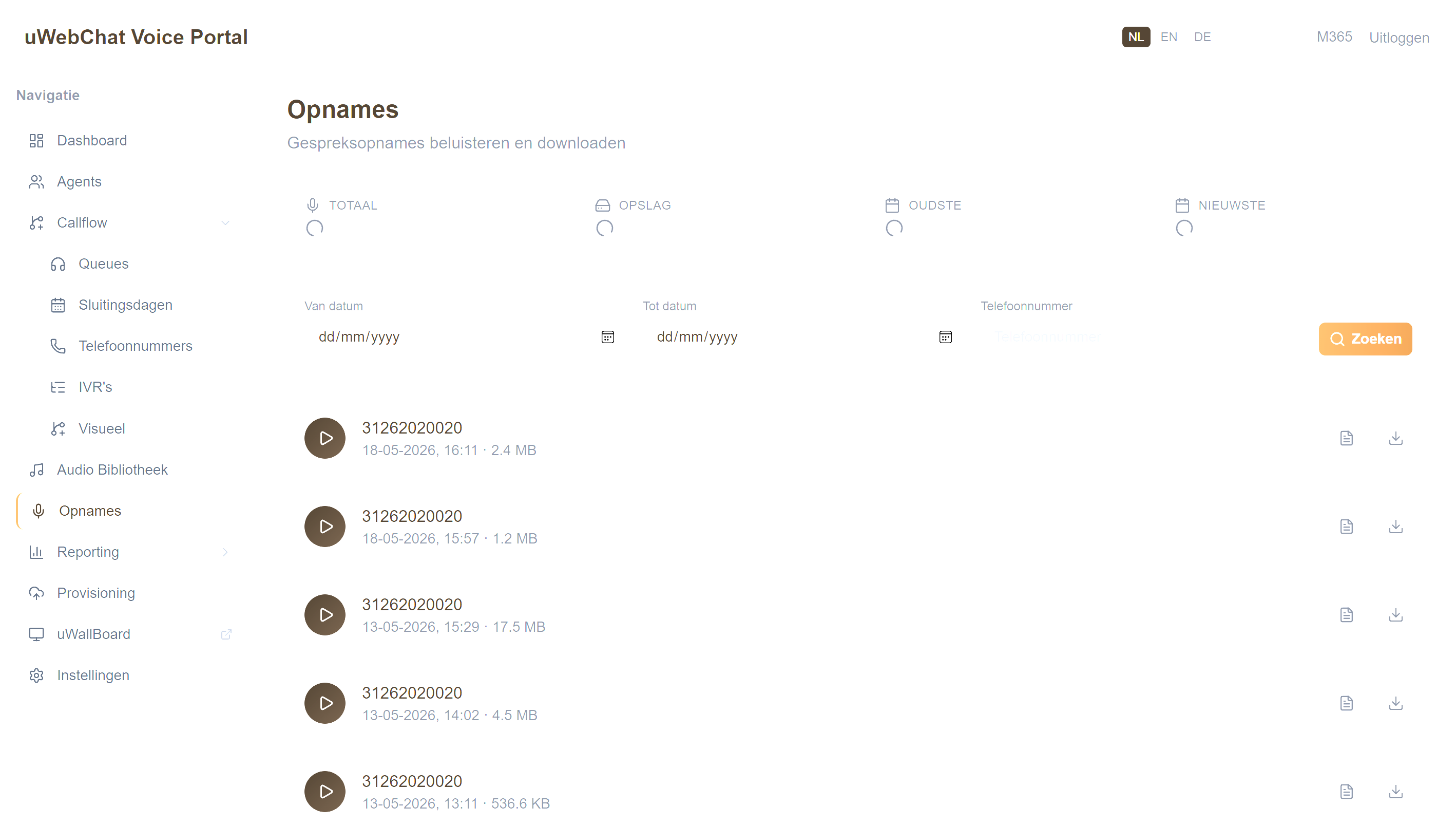 Opnames — speler en filters
